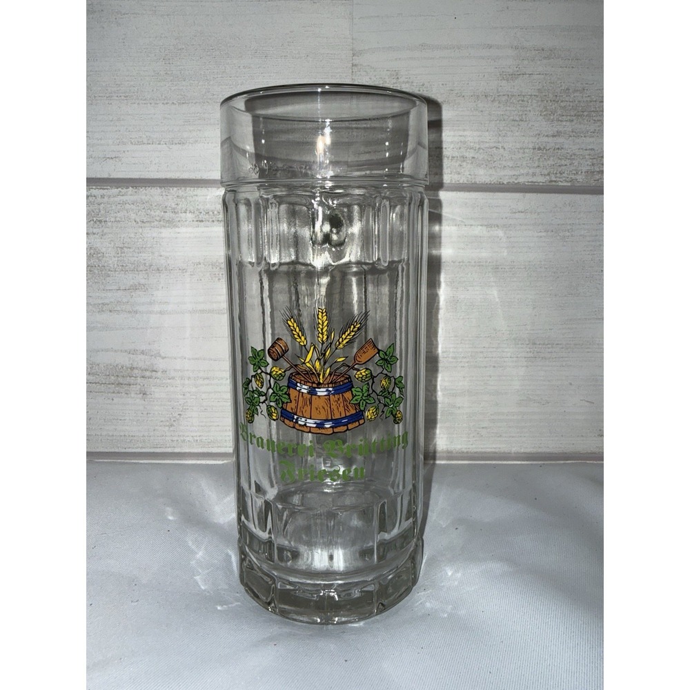 German Paneled Glass Beer Stein , Hops ,keg Logo Approx 7" , Barware, Cultural